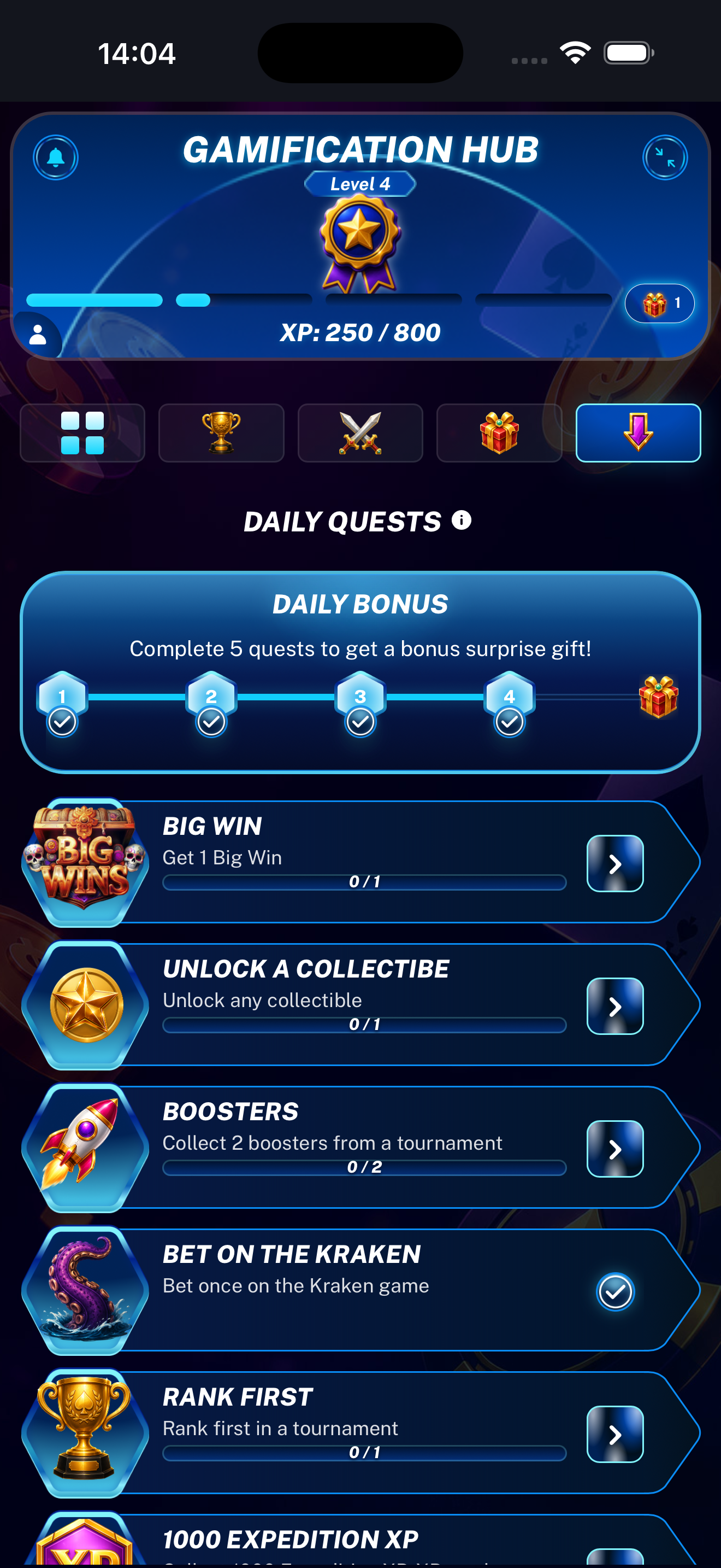 Daily Quests landing page displayed on a mobile phone